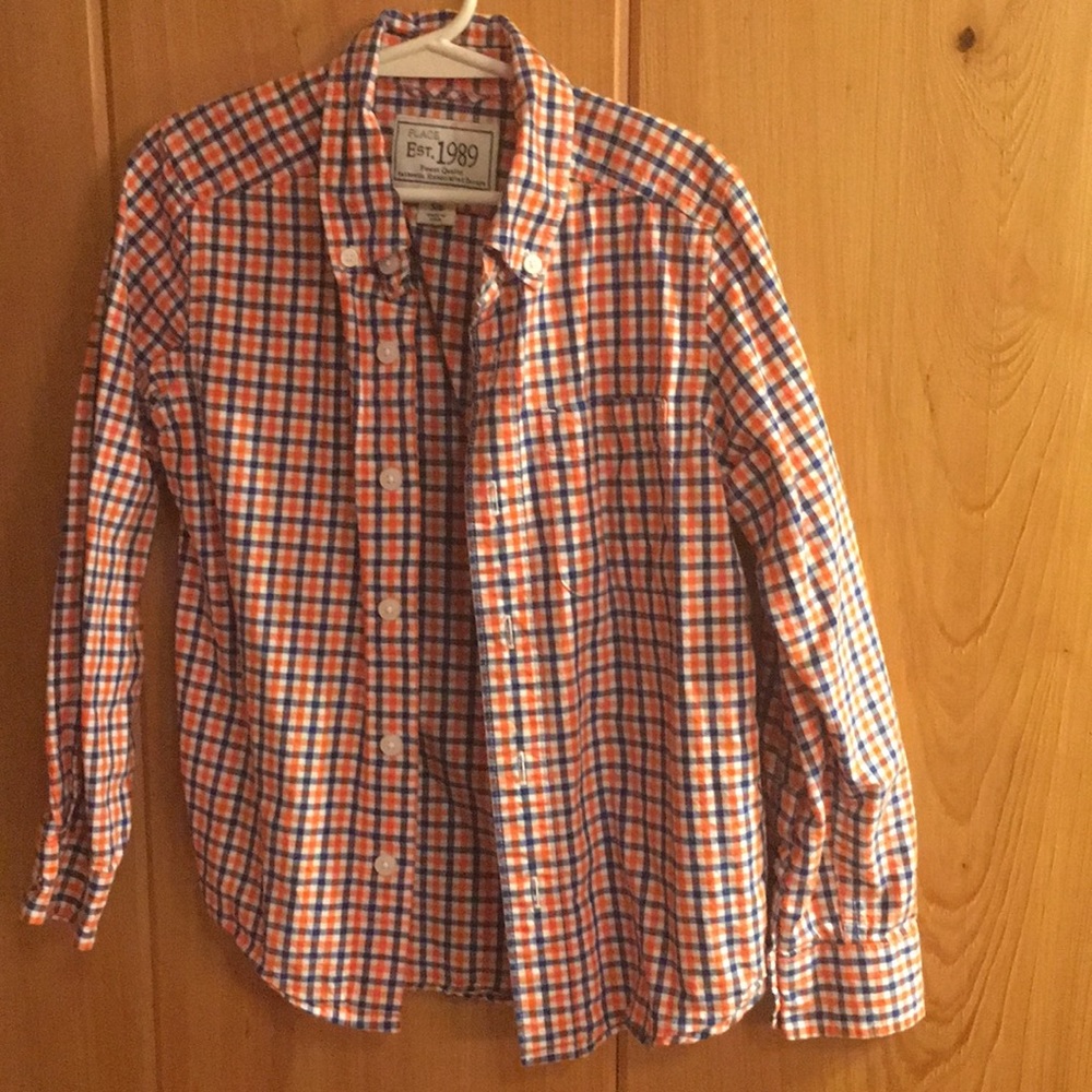 Boys long sleeve orange/ blue plaid shirt